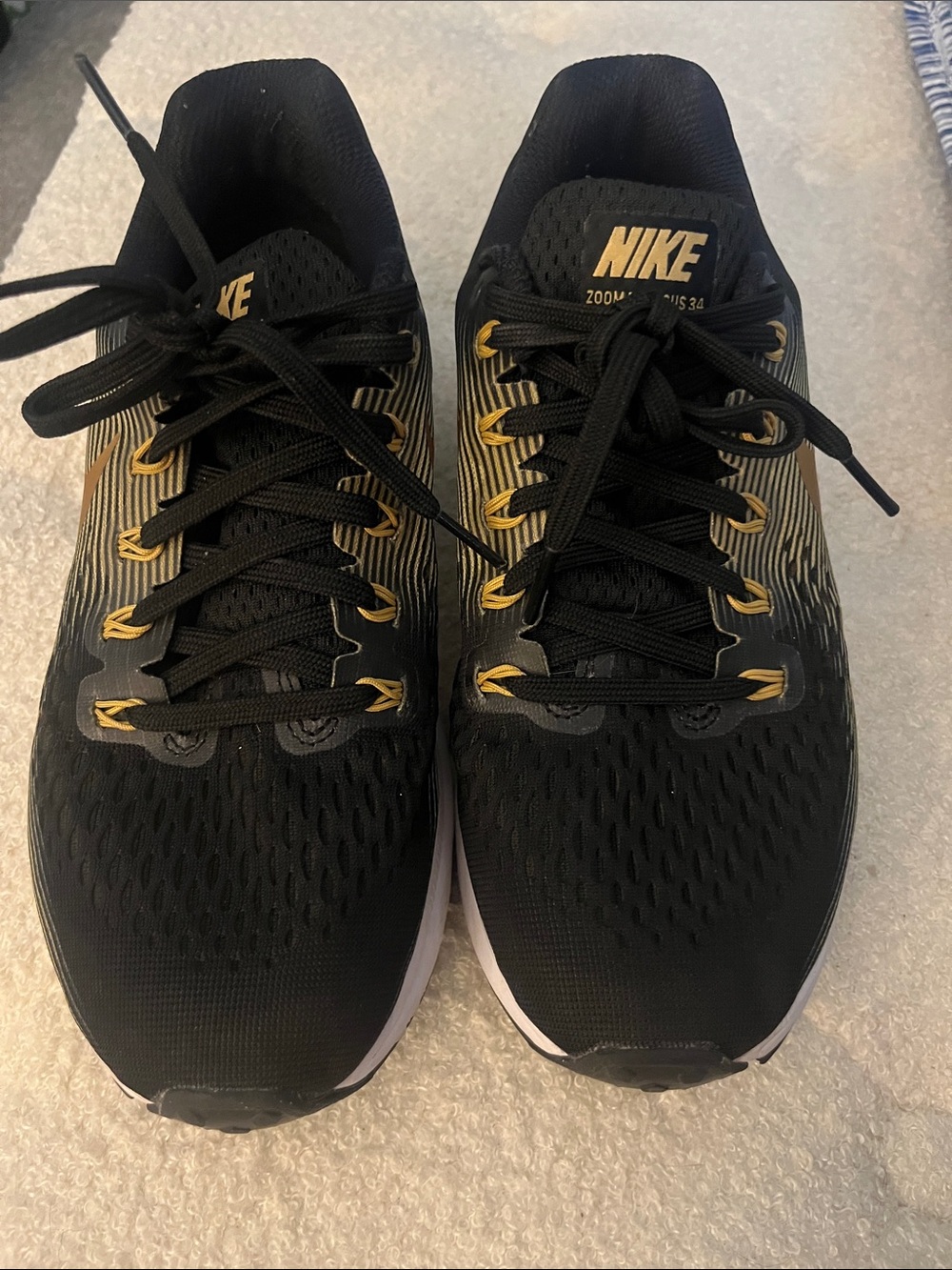 Nike Air Zoom Pegasus 34 Black Metallic Gold Running Shoes